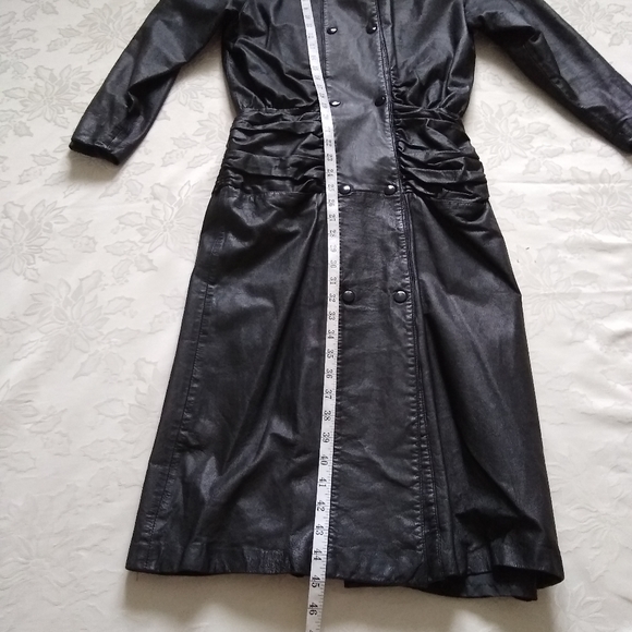 Leather ruched vintage trench dress  double breasted - Picture 6 of 16